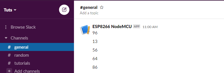 ESP8266 NodeMCU 发布到 Slack Channel 的消息