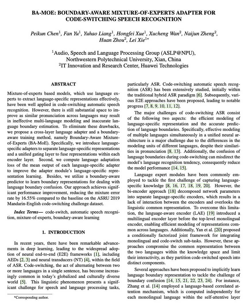 ASRU2023 | BA-MoE: 基于边界感知混合专家的中英混杂语音识别