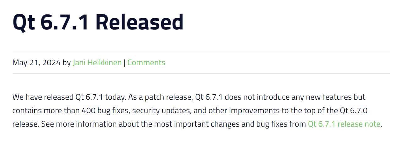 Qt 6.7.1 发布，包含 400 多个修复，包括多个 Wayland 修复