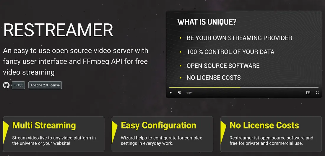 Restreamer：一款易于使用的开源视频服务器和用于免费视频流的 FFmpeg API