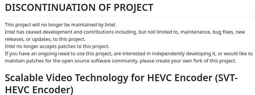 英特尔终止高速开源 H.265/HEVC 编码器项目