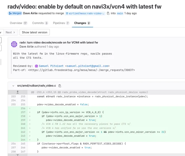 RADV 默认为 RDNA3 / VCN4 GPU 启用 Vulkan 视频