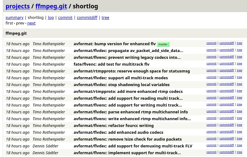 FFmpeg 改进了对 Flash 视频“FLV”的支持，支持多轨音频/视频