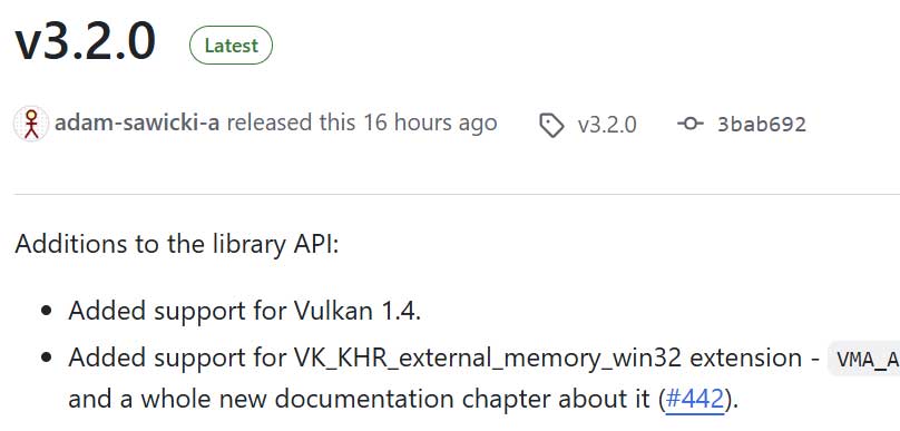 AMD 的 GPUOpen Vulkan 内存分配器现在支持 Vulkan 1.4