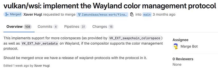 Mesa 的 Vulkan WSI 现已支持 Wayland 色彩管理